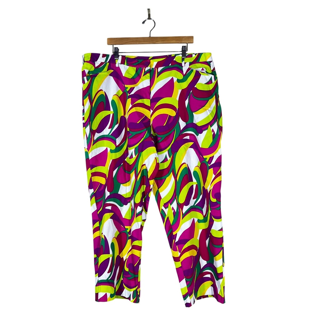Ashley Stewart Abstract Swirl Print Pants Multicolor Maximalist Colorful Size 26